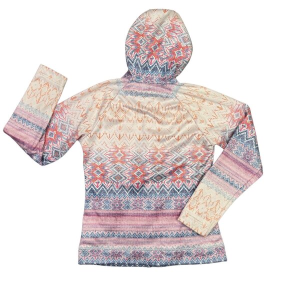 Burton Hoodie Womens Large L Pink White Aztec Peak Fleece Lined Full Zip Jacket - Picture 2 of 14